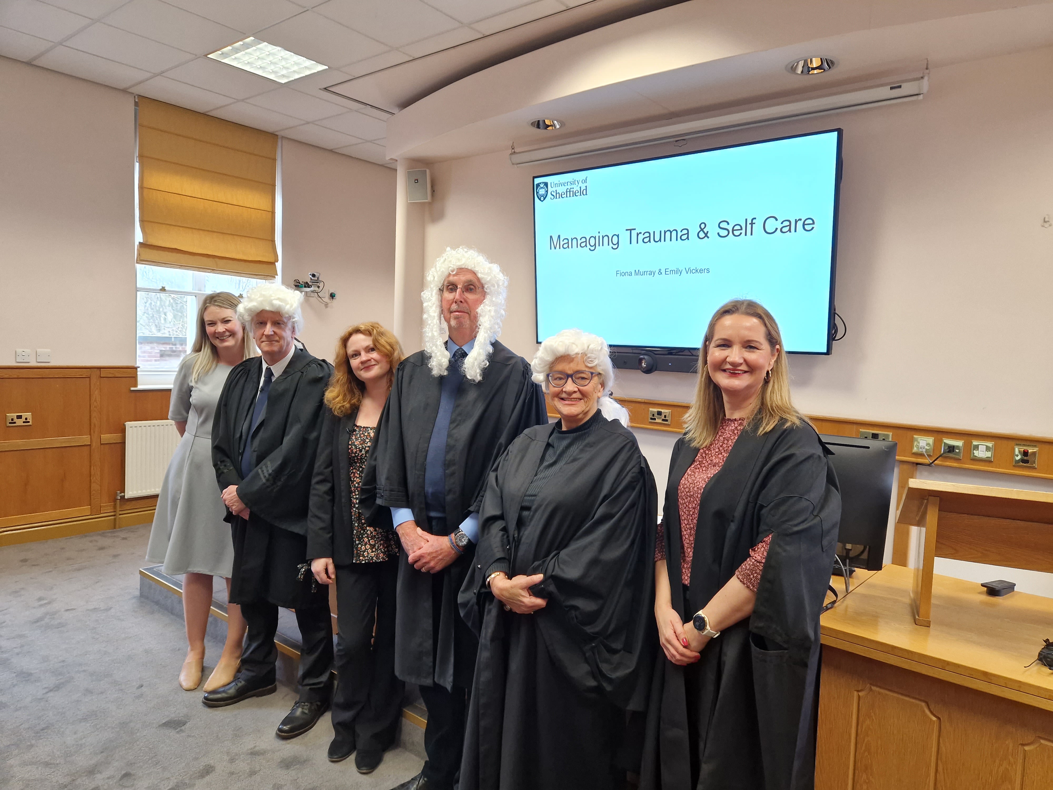 The actors and journalism studies staff involved in the mock trial project